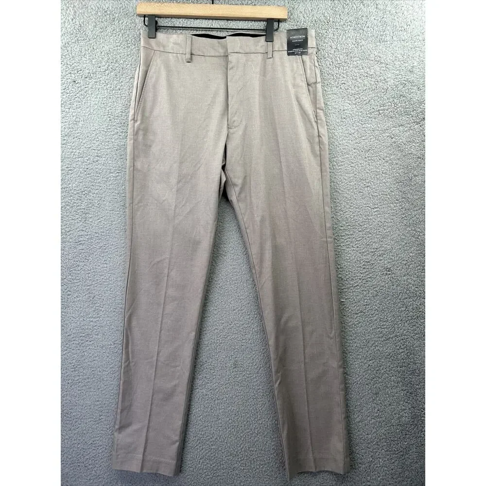 NORDSTROM Pants Mens 32 x 32 Gray Taupe Cotton Athletic Fit Non Iron Flat Front